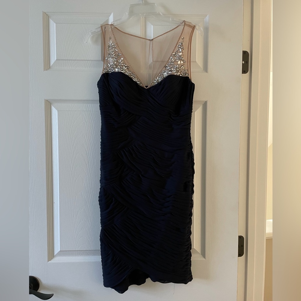 Adrianna Papell Dark Blue Embellished Cocktail Dress